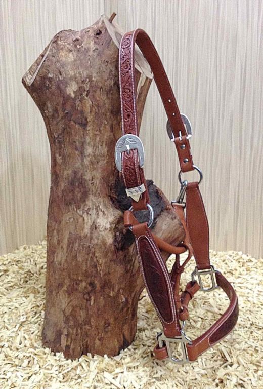 Leder halster met flower tooled leder inlay