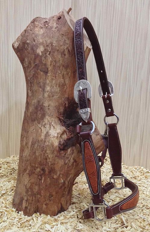 Leder halster met flower tooled leder inlay