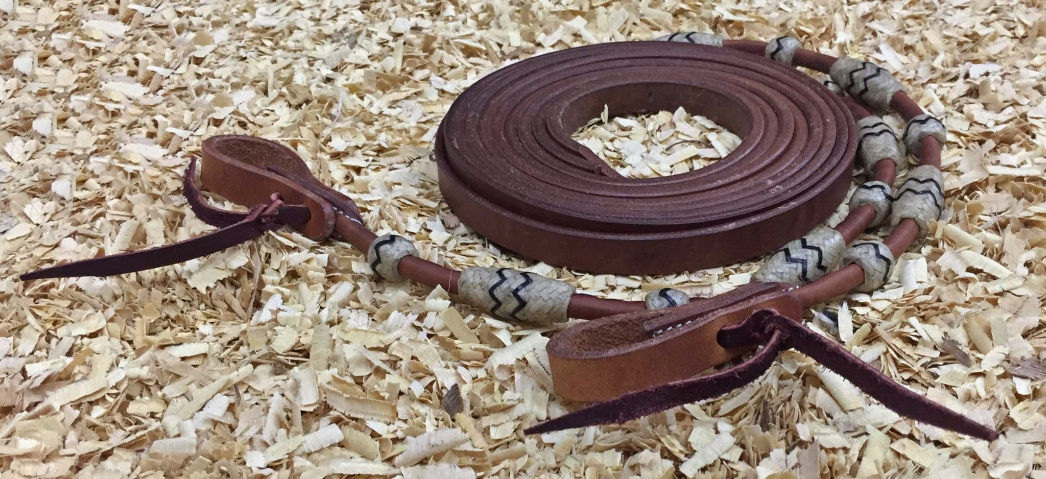 Harness leder teugels met naturel rawhide / zwart details