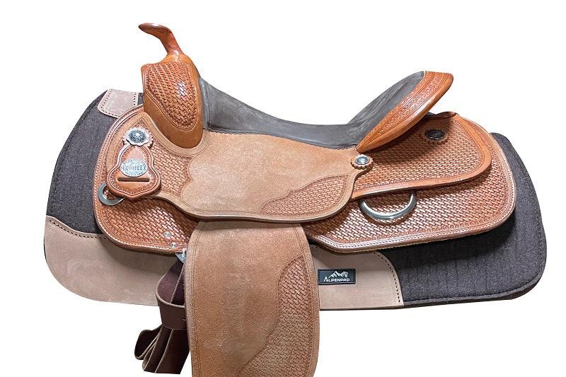 AlpenPad 2.0 – High Quality vilten Western Pad Kastanje met licht leder – korte maat 75 cm