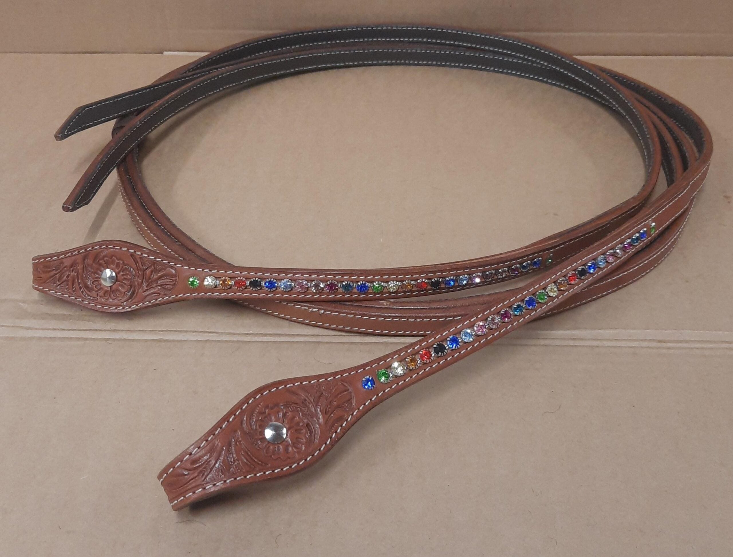 Leder teugels met RHINESTONES