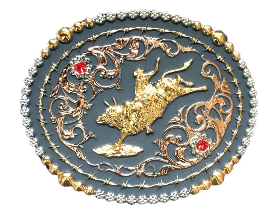 Zilver buckle oval met bull rider design