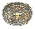 Zilver buckle tri-kleur met longhorn