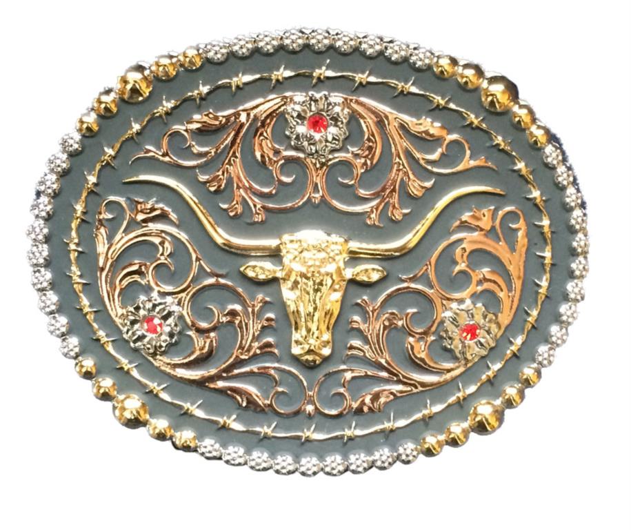 Zilver buckle tri-kleur met longhorn