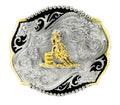 Zilver rectangular buckle met barrel racer design