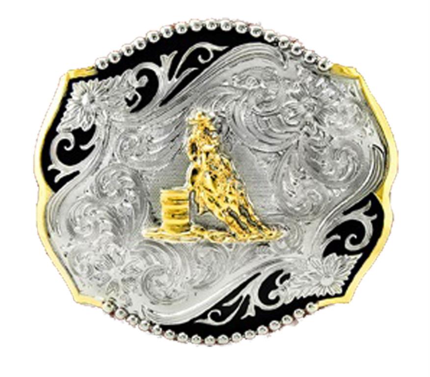 Zilver rectangular buckle met barrel racer design