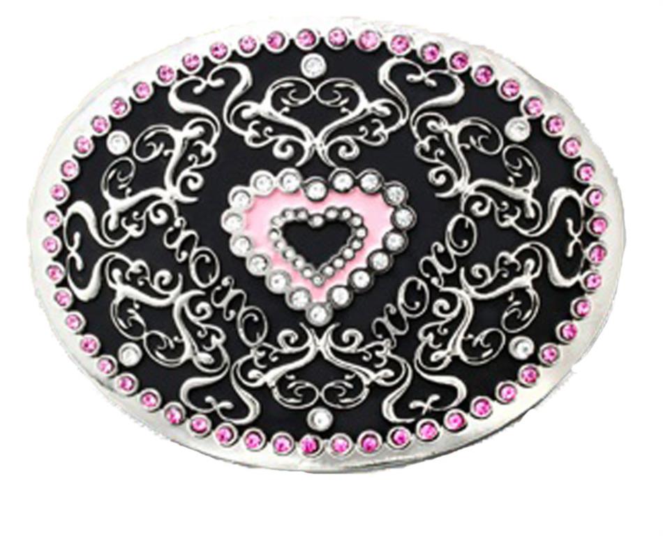 Zilver buckle oval met roze heart